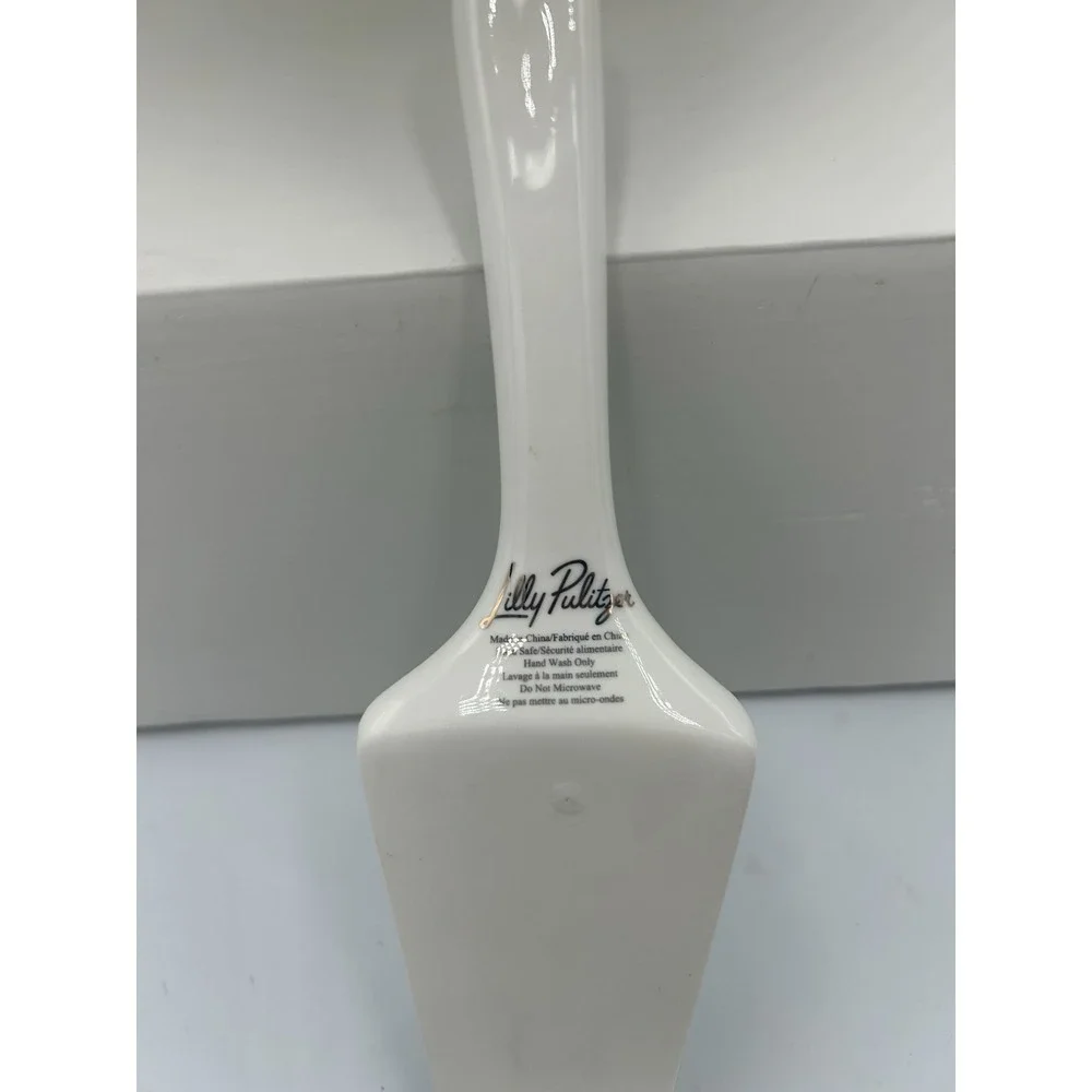 Lilly Pulitzer 017521 12in Ceramic Cake Stand & Knife Set Green/White Floral